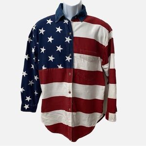 Quizz Jeans, Long Sleeve American Flag Button Down